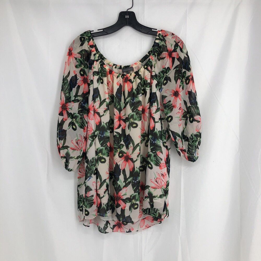 VINCE CAMUTO SZ Sm LONG SLEEVE TUNIC TOP SHIRT BLOUSE FLORAL PINKS